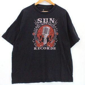 Vintage Sun Records Shirt Mens Black Short Sleeve Big Logo Graphic Cotton Sz 2XL